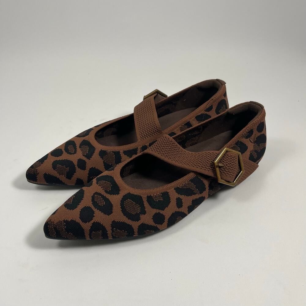 Vivaia Leopard Print Pointed Tow Mary Janes EU 40.5 US 9-9.5 Classic Preppy